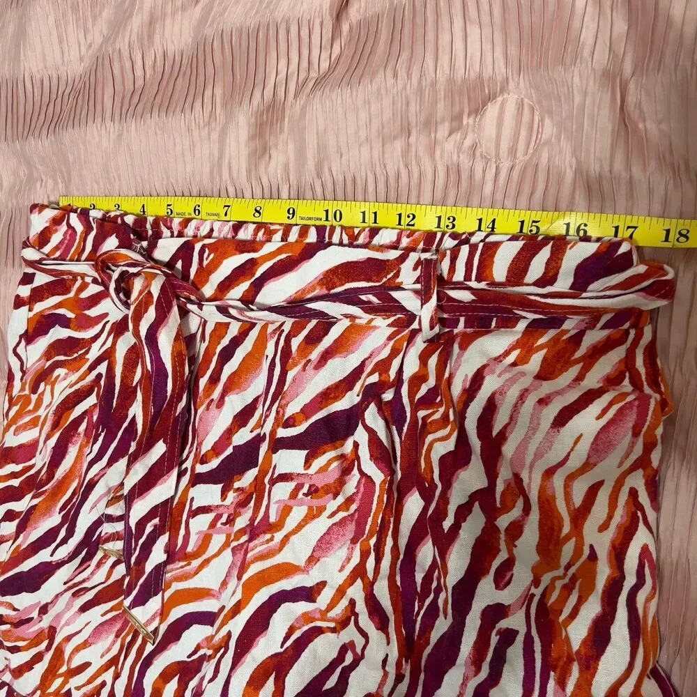 Anne Klein Orange Multicolor Linen Zebra Print Pockets Shorts Size L - Picture 7 of 7